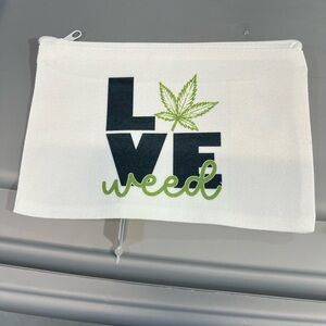 White Canvas Pouch with Love Weed Design